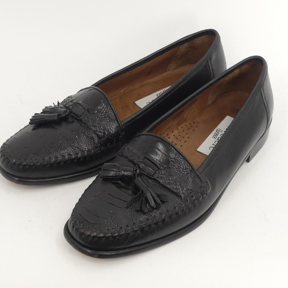 Belvedere‎ Shoes Black Dress Tassel Loafers Genuine Ostrich Men's Size 9.5